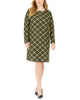 Michael Kors Women's Plus Plaid Long Sleeve Shift Dress Green Size 1X - thumbnail