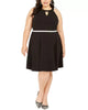 Emerald Sundae Women's Trendy Plus Size Rhinestone Keyhole Fit & Flare Dress Black Size 3X - thumbnail