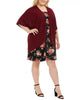 Love Squared Women's Plus Open Front Jacket & Floral Print Dress Wine Size 3X - thumbnail
