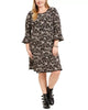 Michael Kors Women's Plus Printed Shift Flounce Dress White Size 1X - thumbnail