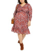NY Collection Women's Plus Printed Smocked Sleeve MIDI Dress Red Size 2X - thumbnail