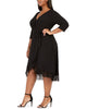 Love Squared Women's Plus Wrap Lace Trim Cocktail Dress Black Size 2XL - thumbnail