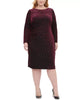 Tommy Hilfiger Women's Plus Size Long-Sleeve Velvet Burnout Sheath Dress Red Size 16W - thumbnail