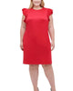 Tommy Hilfiger Women's Plus Sheath Flutter Sleeve Dress Red Size 16W - thumbnail