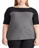 Ralph Lauren Women's Plus Contrasting Panel Cotton Blend T-Shirt Gray Size 3X - thumbnail