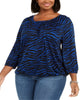 Michael Kors Women's Plus Tiger Print Peasant Knit T-Shirt Blue Size 0X - thumbnail