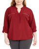 NY Collection Women's Plus Zip Pocket Utility Shirt Red Size 1X - thumbnail