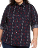 Tommy Hilfiger Women's Plus Polka Dot Heart Print Cotton Shirt Blue Size 2X - thumbnail