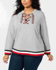 Tommy Hilfiger Women's Plus Size Lace Up Sweatshirt Gray Size 2X - thumbnail
