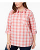 Tommy Hilfiger Women's Plus Cotton Plaid Tab Sleeve Shirt Orange Size 2X - thumbnail