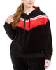 Tommy Hilfiger Women's Sport Plus Chevron Velour Hooded Sweatshirt Black Size 1X - thumbnail