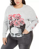 Love Tribe Women's Trendy Plus Size Frida Roses Long-Sleeve Cropped T-Shirt Gray Size 3X - thumbnail