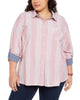 Tommy Hilfiger Women's Plus Size Striped Cotton Shirt Red Size 1X - thumbnail