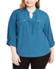 NY Collection Women's Plus Zip Pocket Utility Shirt Blue Size 1X - thumbnail