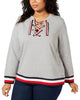 Tommy Hilfiger Women's Plus Lace up Sweatshirt Gray Size 0X - thumbnail