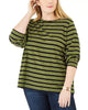 Michael Kors Women's Plus Striped Crewneck T-Shirt Green Size 2X - thumbnail