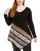 Belldini Women's Plus Size Point-Hem Animal-Print Sweater Charcoal Size XX Large - thumbnail