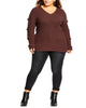 City Chic Women's Plus Pullover Sweater Eyelet V-Neck Nutmeg Size 22W - thumbnail