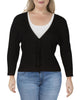 Danielle Bernstein Women's Plus Ribbed Tie Front Cardigan Sweater Black Size 3X - thumbnail