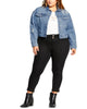 City Chic Women's Trendy Plus Size Cotton Studded Cropped Denim Jacket - Light Denim Blue Size 24W - thumbnail