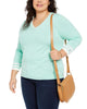 Tommy Hilfiger Women's Plus Cotton V Neck Pullover Sweater Green Size 1X - thumbnail
