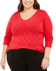 Tommy Hilfiger Women's Plus Cotton V Neck Sweater Red Size 2X - thumbnail