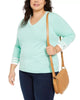 Tommy Hilfiger Women's Plus Size Cotton V-Neck Pullover Sweater Green Size 2X - thumbnail