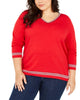 Tommy Hilfiger Women's Plus Size Ivy Contrast-Trim Cotton Sweater Red Size 0X - thumbnail