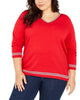 Tommy Hilfiger Women's Plus Contrast Trim Cotton Sweater Red Size 3X - thumbnail