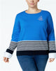 Tommy Hilfiger Women's Plus Cotton Striped Embellished Sweater Blue Size 1X - thumbnail