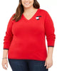 Tommy Hilfiger Women's Plus Size Cotton Heart-Logo Sweater Red Size 0X - thumbnail