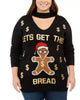 Ultra Flirt Women's Trendy Plus Size Lets Get This Bread Choker Sweater Black Size 1X - thumbnail