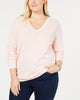 Tommy Hilfiger Women's Plus Cotton V Neck Sweater Pink Size 2X - thumbnail