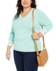 Tommy Hilfiger Women's Plus Cotton V Neck Pullover Sweater Green Size 3X - thumbnail