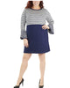 NY Collection Women's Plus Knit Striped Sweaterdress Blue Size Petite L - thumbnail