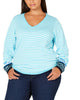 Tommy Hilfiger Women's Plus Striped V-Neck Sweater Blue Size 1X - thumbnail