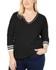 Tommy Hilfiger Women's Plus Cotton V Neck Sweater Black Size 1X - thumbnail