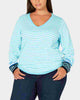 Tommy Hilfiger Cotton Striped V Neck Sweater Blue Size 0X - thumbnail