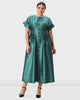 Faux Button Front Release Pleat Poly Dupioni Dress - thumbnail