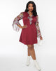 Smak Parlour Berry & Floral Bell Sleeve Flare Dress - thumbnail