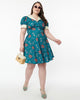 Unique Vintage Teal & Red Floral Chain Print Swing Dress - thumbnail