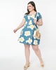 Unique Vintage Plus Size Blue Denim & Egg Flower Print Fit & Flare Dress - thumbnail