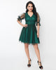 Unique Vintage Emerald Clip Dot Shirred Babydoll Dress - thumbnail
