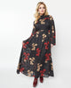 Unique Vintage Black Red & Gold Floral Bell Sleeve Maxi Dress - thumbnail