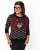 Smak Parlour Black & Burgundy Plaid Owl Sweater - thumbnail