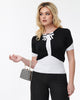 Smak Parlour Black & Ivory Bow Short Sleeve Sweater - thumbnail