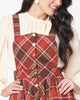 Unique Vintage Red & Brown Plaid Snap Front Pinafore - thumbnail