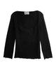 Portrait Neckline Rib Knit Sweater in Black - thumbnail