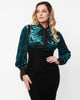 Unique Vintage Teal Velvet Leaves Burnout Gwen Blouse - thumbnail