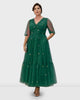 Floral embroidery mesh ruched empire dress - thumbnail